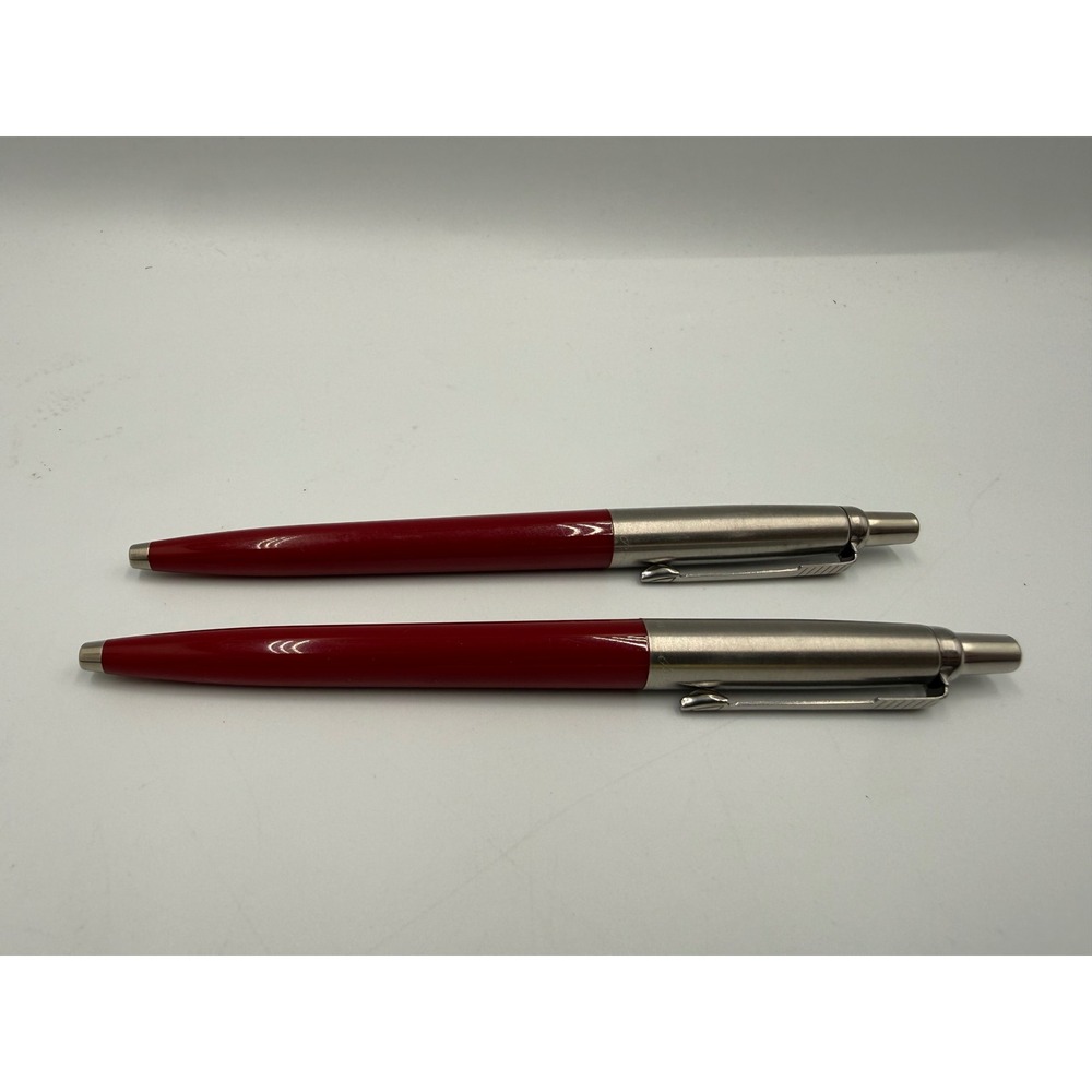 Set of 2 Parker Jotter Ballpoint Pens Red and Stainless Steel Retractable USA